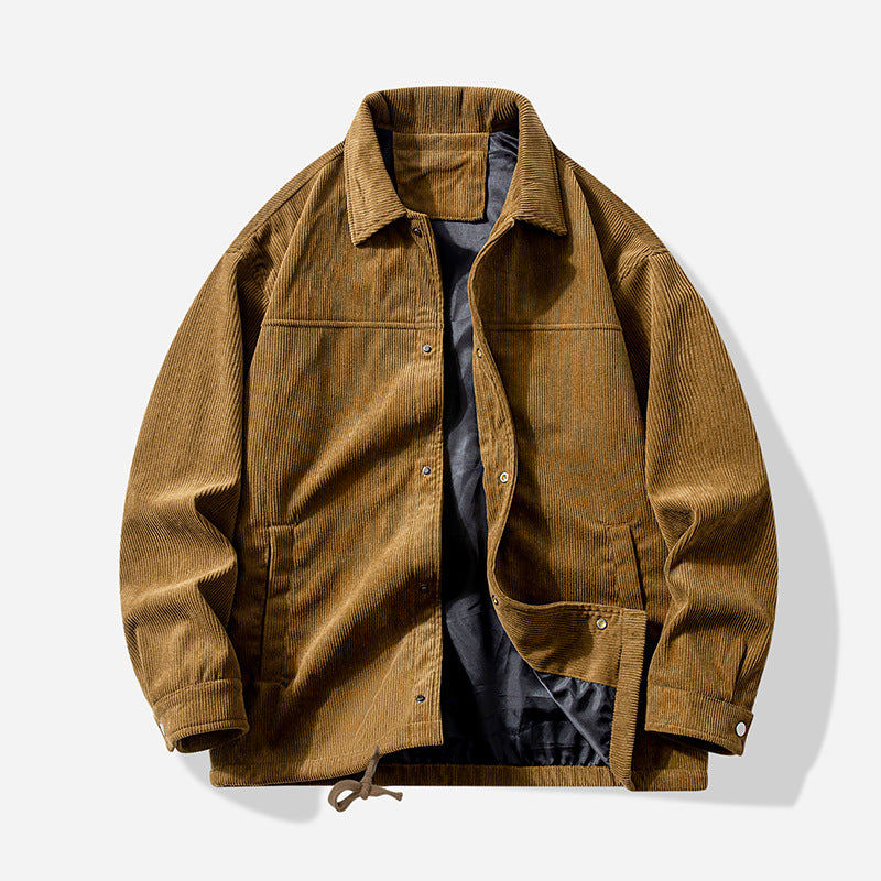 Locker Geschnittene Cordjacke in Uni-Farbe mit Langen Ärmeln | Ideal für Herbst und Frühling
