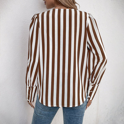Gestreifter Einreihiger Cardigan mit V-Ausschnitt | Ideal für Herbst