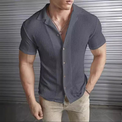 Herren Slim Fit Kurzarm-Hemd mit Knopfleiste Ideal für Frühling und Sommer