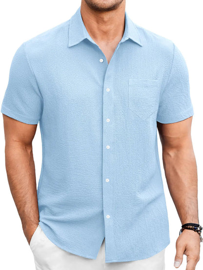 Herren Kurzarm-Shirt in Uni-Farbe mit Blasenfaltendesign Ideal für den Sommer