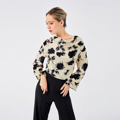 Bedruckte Bluse mit Abfallendem Kragen und Langen Ärmeln | Ideal für Frühling und Herbst