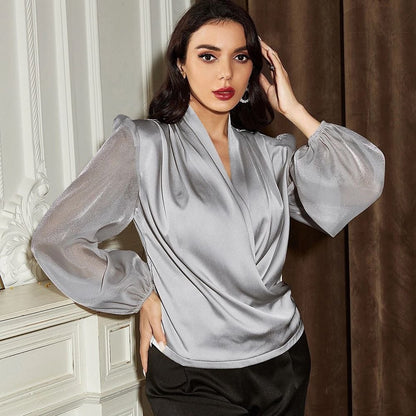 Unifarbene Mesh-Pulloverbluse mit Puffärmeln | Ideal für Frühling und Herbst