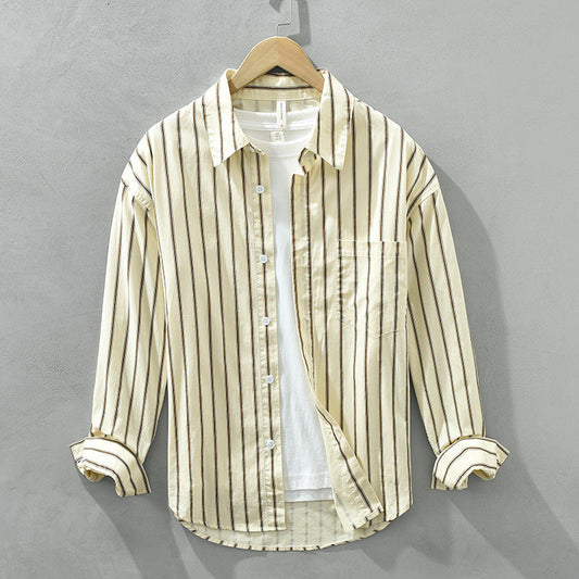 Herren Quadratkragen Gestreiftes Baumwoll-Shirt Ideal für den Sommer
