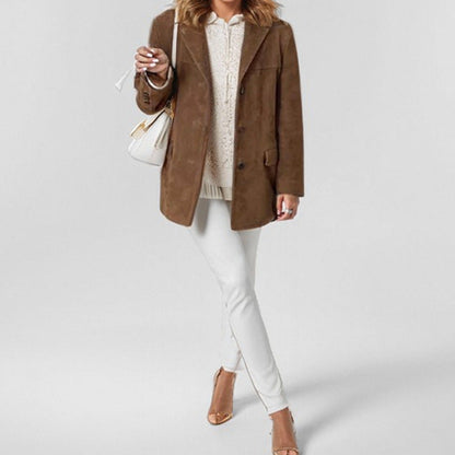 Taillierter Damen-Lederblazer mit Knopfverschluss | Ideal für Frühling und Herbst