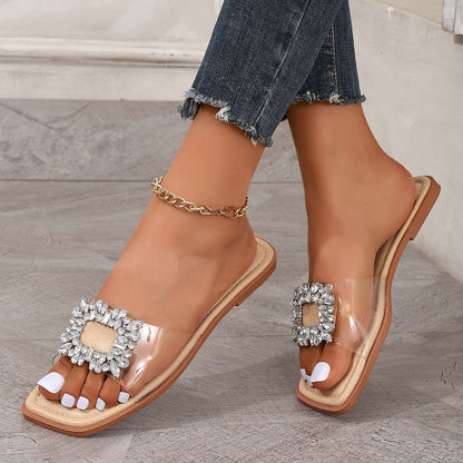 Rhinestone Transparente Flache Sandalen | Ideal für den Sommer