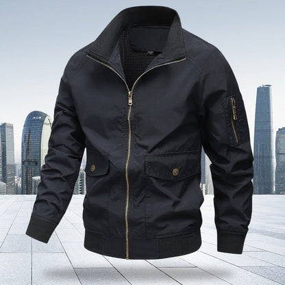 Locker Geschnittene Nylonjacke mit Polokragen und Nahttaschen | Ideal für Frühling und Herbst