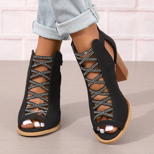 Damen-Sandaletten mit Blockabsatz und Rückenzipper | Ideal für den Sommer