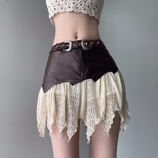 Leder Spitze Asymmetrischer Rock | Ideal für Frühling