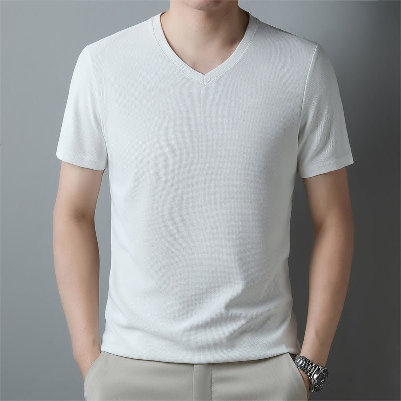 Herren Dünnes Uni-Farbenes V-Ausschnitt Kurzarm-Shirt Ideal für den Sommer