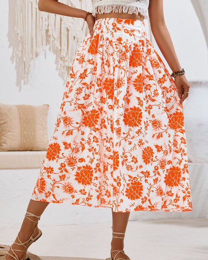 Floraler Bedruckter Taillierter Midirock | Ideal für Frühling und Sommer