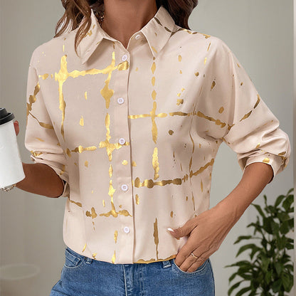 Langärmliges Hemd mit Reverskragen und geometrischem Bronzing-Muster | Ideal für Herbst und Winter