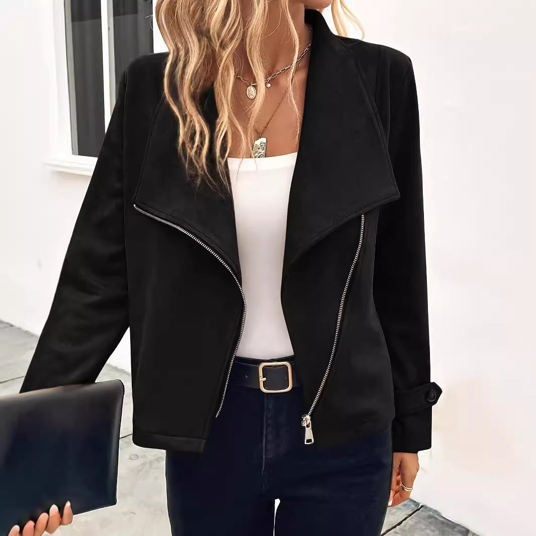Einfarbige Reißverschlussjacke für Damen aus Polyester | Ideal für Herbst und Winter