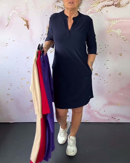 V-Ausschnitt Shift-Kleid mit 3/4-Ärmeln | Ideal für Frühling und Sommer