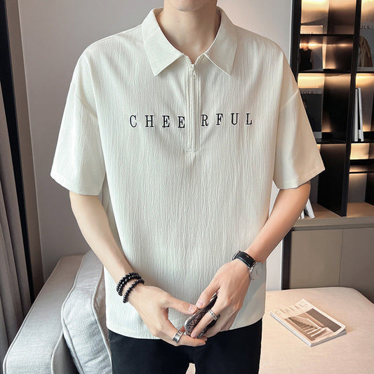 Herren Kurzarm Polo Shirt mit Buchstaben-Print – Ideal für den Sommer