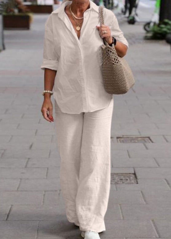 Set aus Langarmshirt und Hose mit weitem Bein