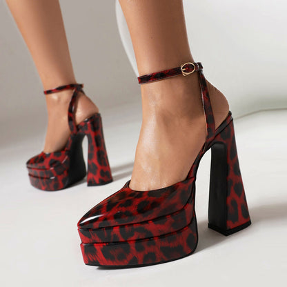 Leopardenmuster Spitz High Heels mit Wasserdichter Plattform | Ideal für Alle Jahreszeiten