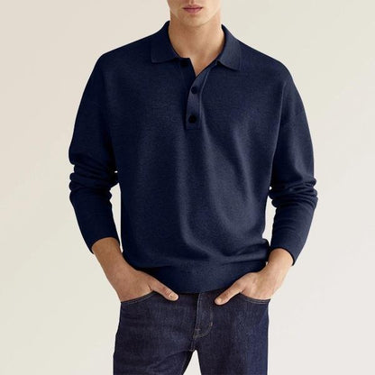 Herren Langarm V-Ausschnitt Polohemd mit Knopfleiste | Ideal für den Herbst
