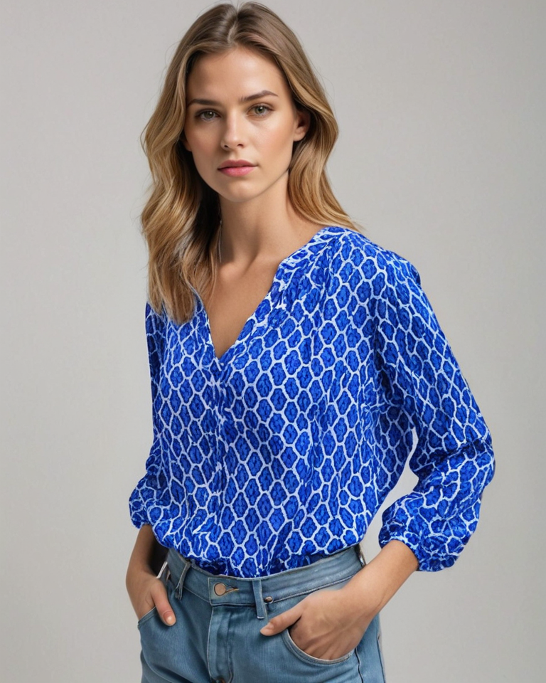 Baumwollbluse mit V-Ausschnitt und Knopfdetails | Ideal für Frühling und Herbst