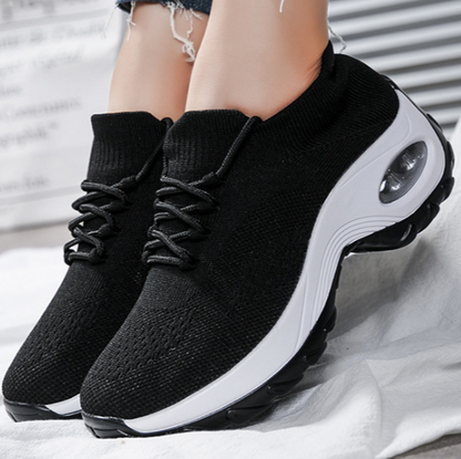 Atmungsaktive Damen-Laufschuhe aus Flyknit mit Wasserdichter Plattform und Mittlerem Absatz | Ideal für Frühling Sommer Herbst