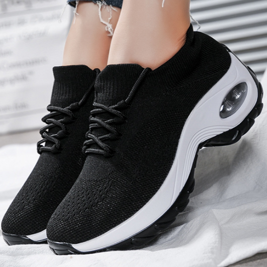 Atmungsaktive Damen-Laufschuhe aus Flyknit mit Wasserdichter Plattform und Mittlerem Absatz | Ideal für Frühling Sommer Herbst