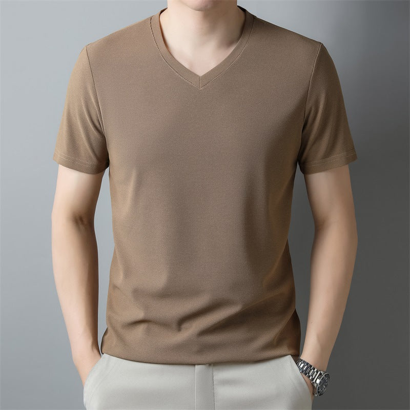 Herren Dünnes Uni-Farbenes V-Ausschnitt Kurzarm-Shirt Ideal für den Sommer