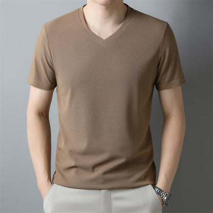 Herren Dünnes Uni-Farbenes V-Ausschnitt Kurzarm-Shirt Ideal für den Sommer