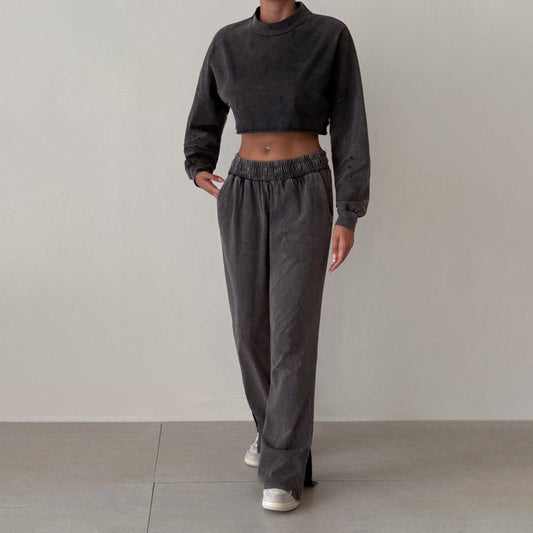 Zweiteiliges Set mit Halbhohem Rollkragen und Bauchfreiem Oberteil | Ideal für Herbst und Winter