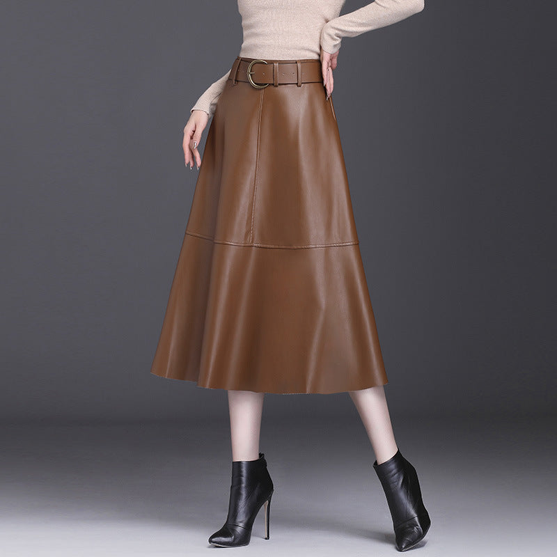 PU Leder A-Linien Faltenrock Lang mit Hoher Taille | Ideal für Herbst und Winter