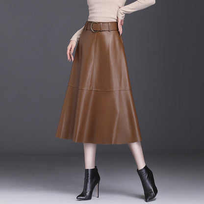 PU Leder A-Linien Faltenrock Lang mit Hoher Taille | Ideal für Herbst und Winter
