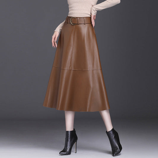 PU Leder A-Linien Faltenrock Lang mit Hoher Taille | Ideal für Herbst und Winter
