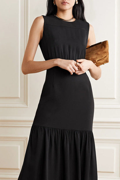 Rundhals Ärmelloses Faltenlanges Kleid | Ideal für Frühling und Herbst