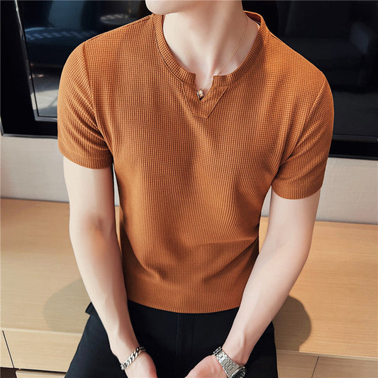 Herren Waffelstrick Pullover Kurzarm Shirt – Ideal für den Sommer