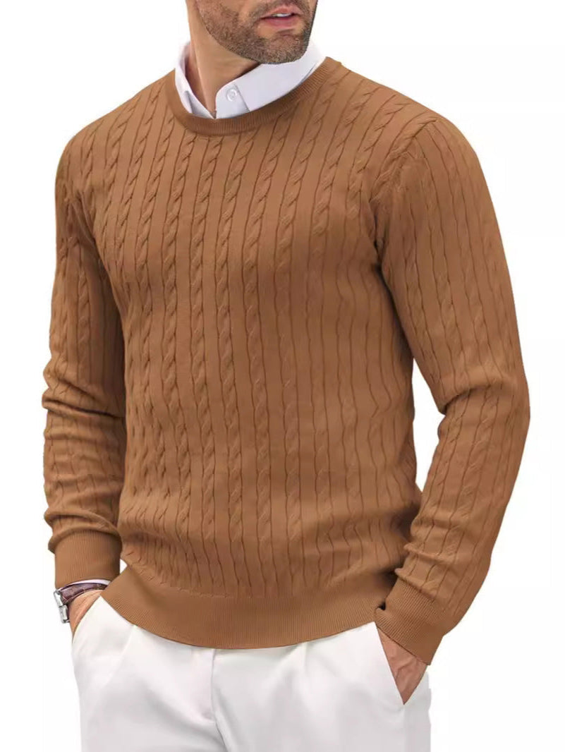 Herren Rundhals Slim-Fit Strickpullover mit gedrehtem Muster, ideal für den Herbst