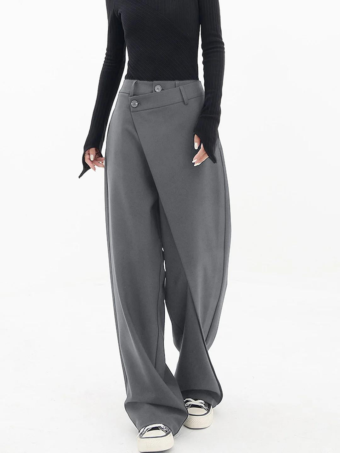 Hochtaillierte Asymmetrische-Knopf-Weite-Hose | Ideal für Frühling und Herbst