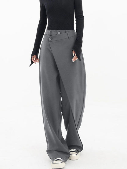 Hochtaillierte Asymmetrische-Knopf-Weite-Hose | Ideal für Frühling und Herbst