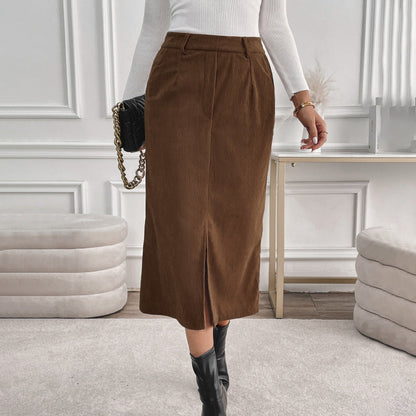 Cordhosen Hohe Taille Mid-Length Rock mit Seitenschlitz | Ideal für Herbst und Winter