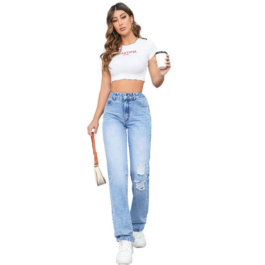Weite High Waist Ripped Gerade Jeans | Ideal für Alle Jahreszeiten