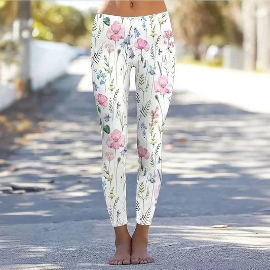 Blumenmuster Hochgeschnittene Stretch-Leggings | Ideal für Alle Jahreszeiten