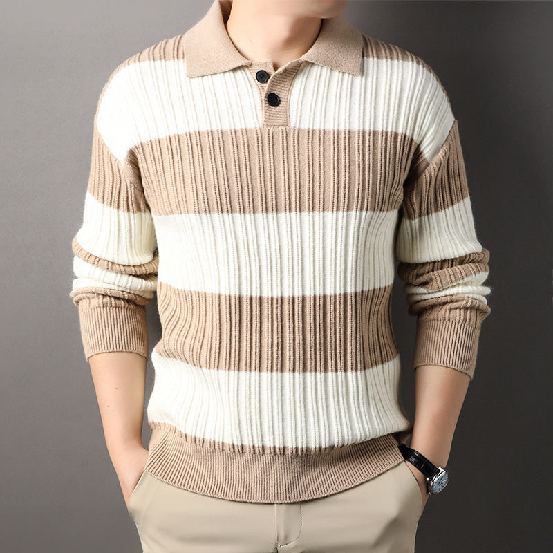 Herren Locker Gestreifter Pullover mit Langen Ärmeln, ideal für Herbst und Winter
