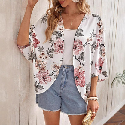 Offener Mantel mit Fledermausärmeln und Print | Ideal für Frühling und Herbst