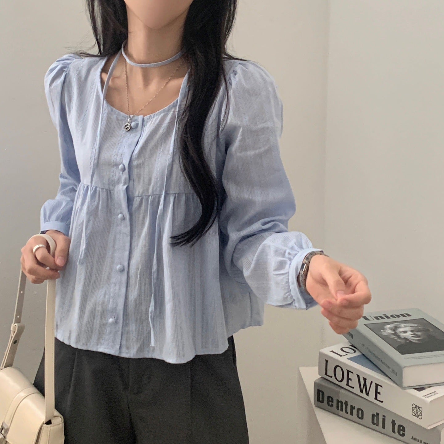 Damen Einreihiges Langarm Baumwollhemd mit Schleifen-Design | Ideal für Alle Jahreszeiten