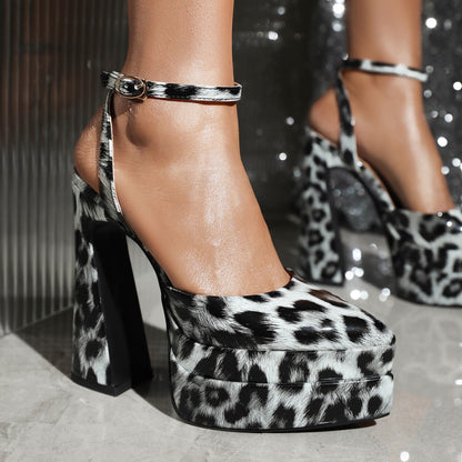 Leopardenmuster Spitz High Heels mit Wasserdichter Plattform | Ideal für Alle Jahreszeiten