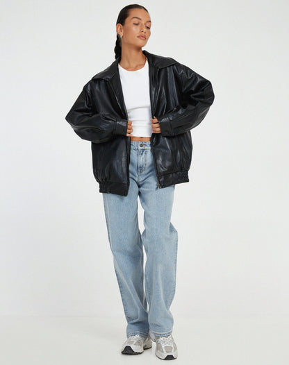 Oversized Kunstlederjacke mit lockerem Schnitt | Ideal für Frühling & Herbst