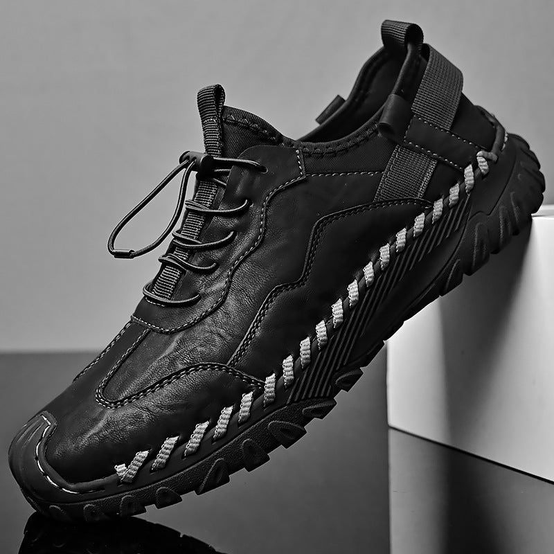 Herren Slip-On Atmungsaktive Leder Schuhe mit Weicher Gummisohle Ideal für alle Jahreszeiten