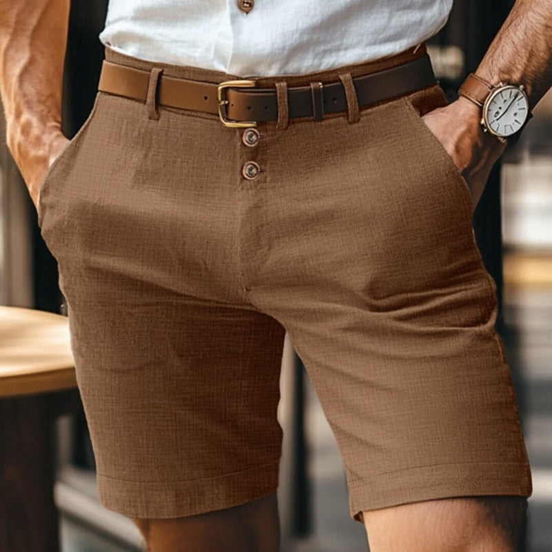 Herren Leinen Einfarbige Button-Shorts | Ideal für den Sommer