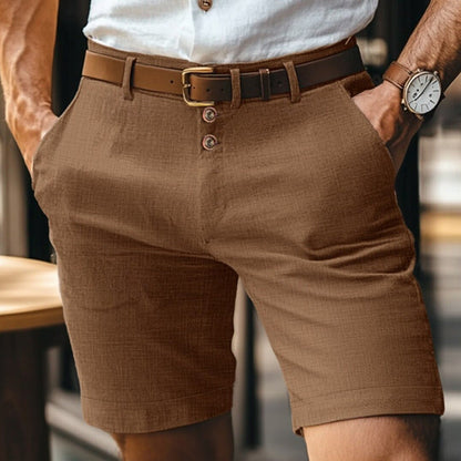 Herren Leinen Einfarbige Button-Shorts | Ideal für den Sommer