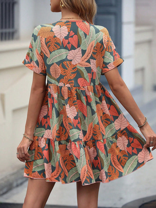 Kleid mit Fledermausärmeln, Rüschensaum und Print | Ideal für Frühling und Sommer