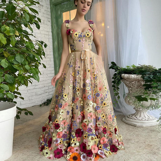 3D Blumen Sweetheart Abschlussballkleid in Champagner | Ideal für Frühling und Sommer