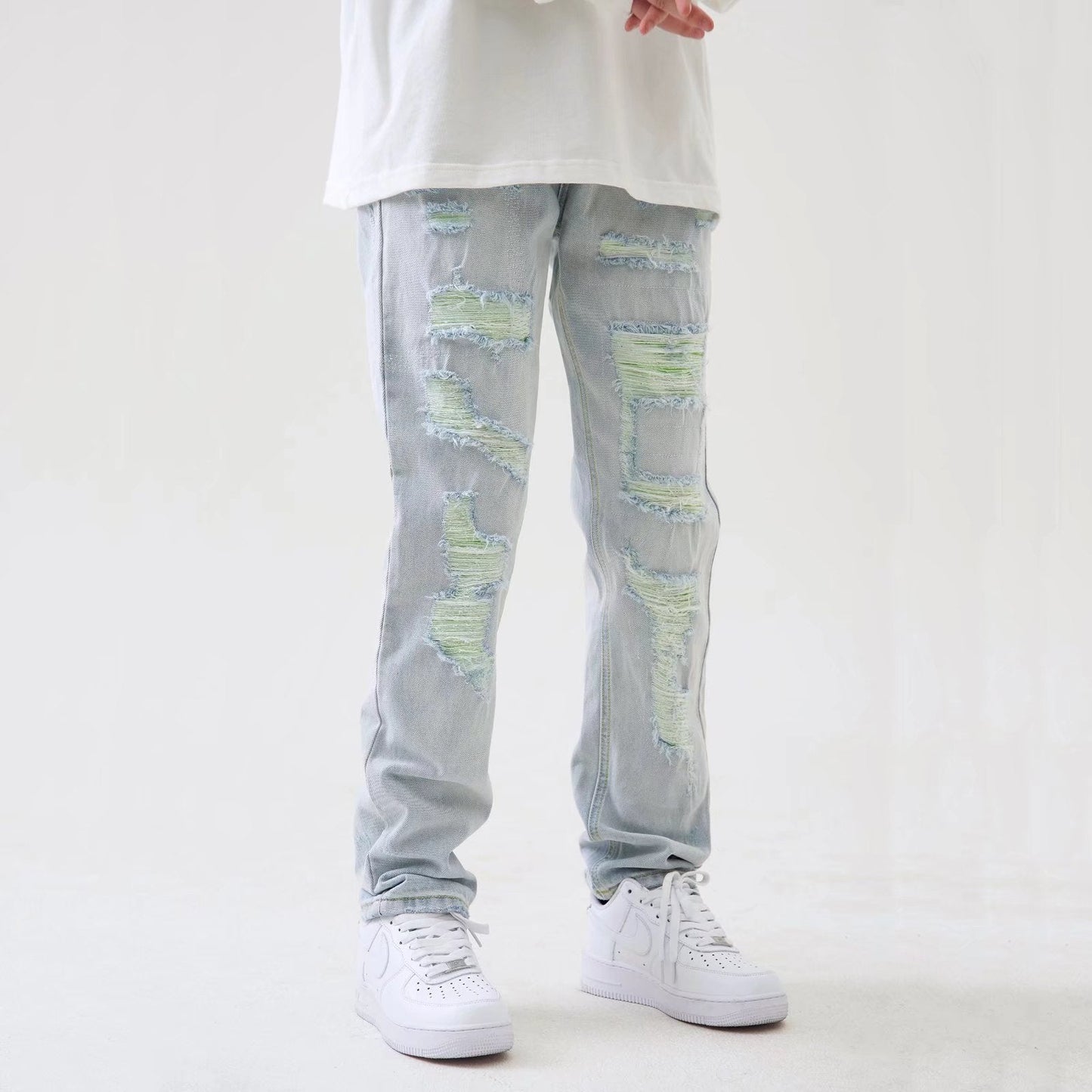 Herren Gerade Ripped Hellblaue Jeans I Ideal für Frühling und Sommer