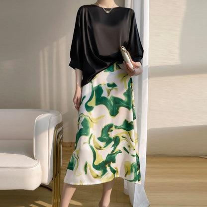 Lockeres Satin Ice Silk Kurzarmshirt mit Rundhals | Ideal für Sommer